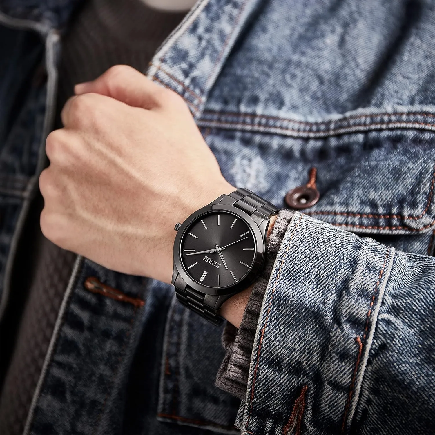 BUREI Men Watches Fashion Stainless Steel Analog Quartz Watches Business Waterproof Wristwatch,Fathers Day Gift for Men