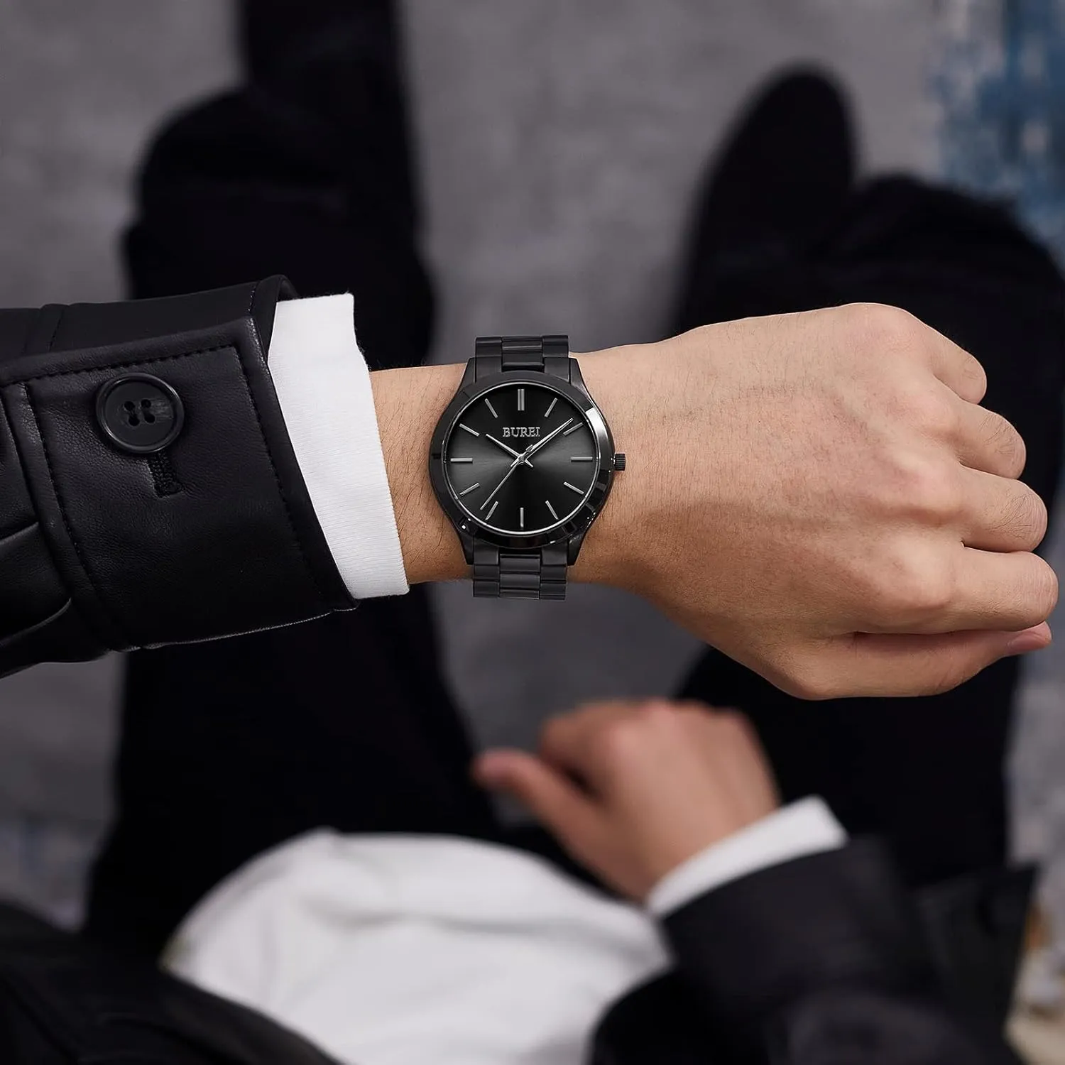 BUREI Men Watches Fashion Stainless Steel Analog Quartz Watches Business Waterproof Wristwatch,Fathers Day Gift for Men