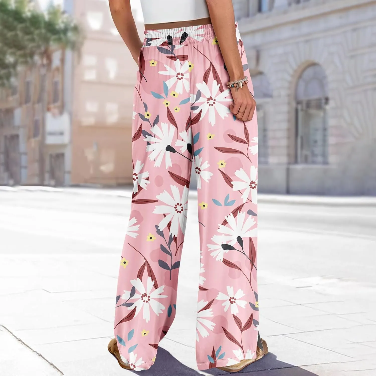 Business Casual Pants for Women Elastic Waist Dressy Baggy Trendy Casual Palazzo Relaxed Fit High Waist Trousers