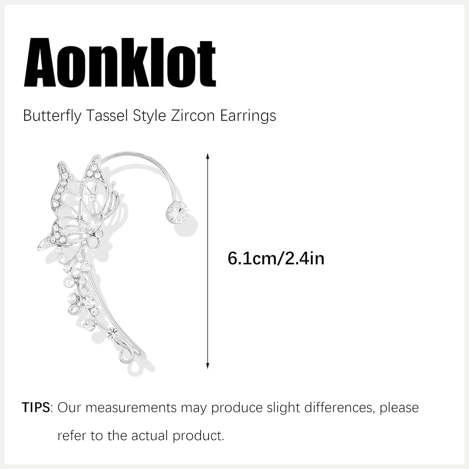 Butterfly Ear Cuff Earrings for Women Gold Ear Cuffs Non Piercing Silver Zircon Butterfly Clip on Earrings Fairy Costume for Woman Butterfly Gifts for Women