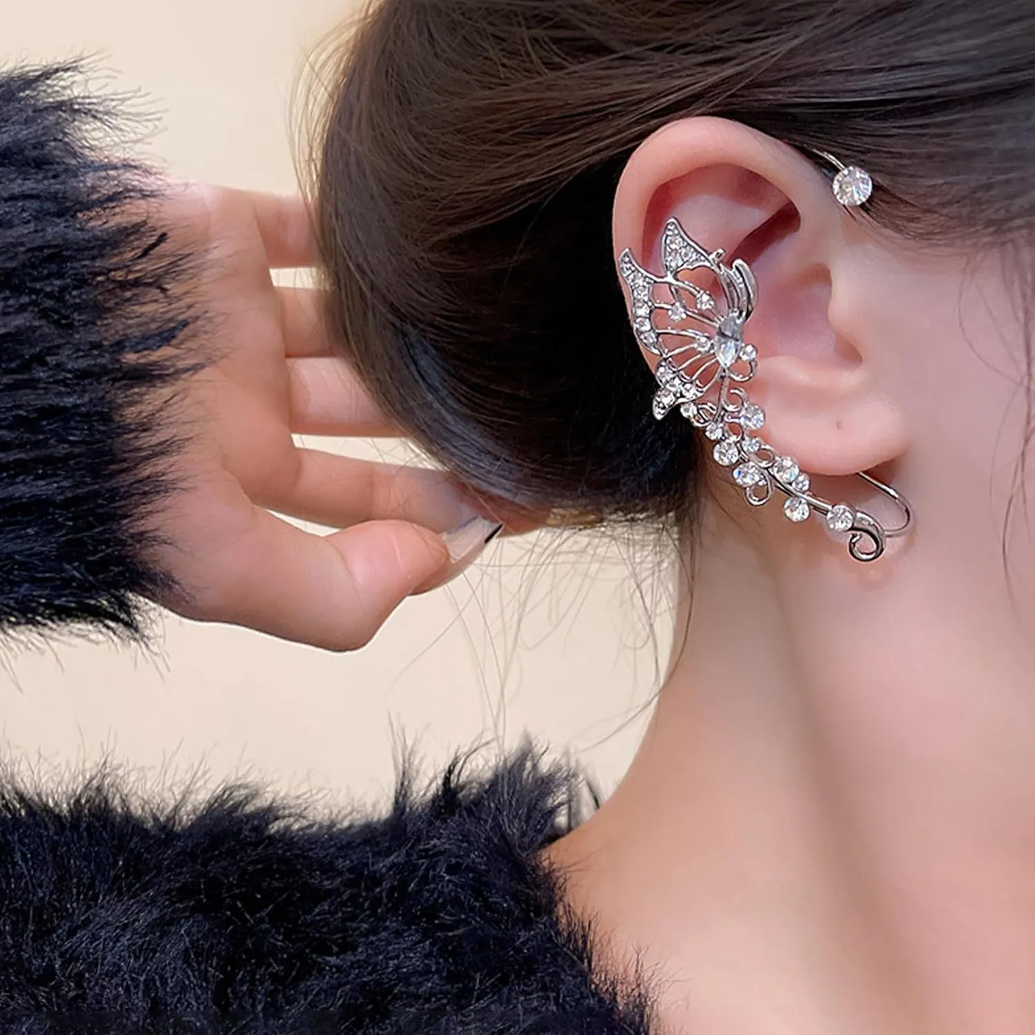 Butterfly Ear Cuff Earrings for Women Gold Ear Cuffs Non Piercing Silver Zircon Butterfly Clip on Earrings Fairy Costume for Woman Butterfly Gifts for Women