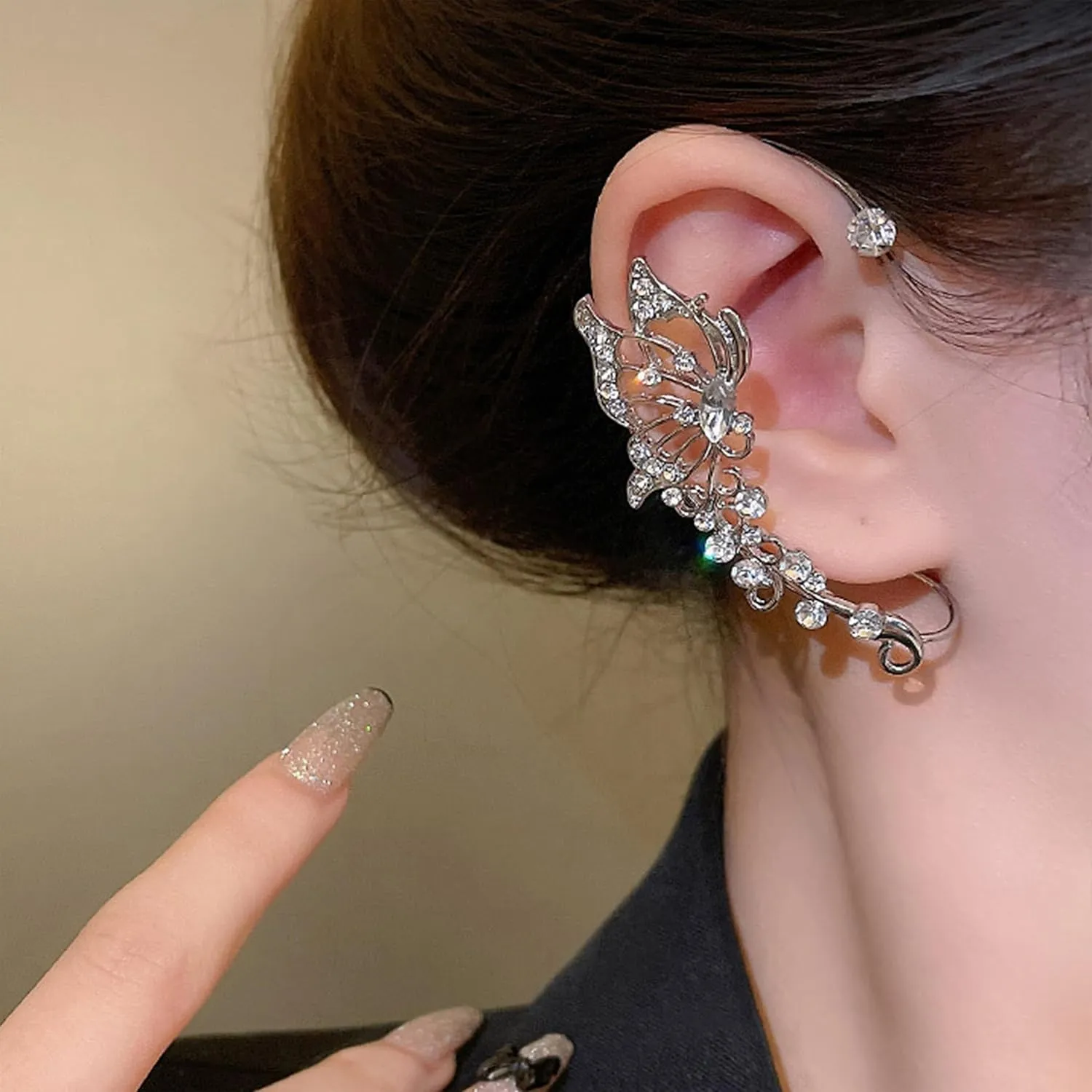 Butterfly Ear Cuff Earrings for Women Gold Ear Cuffs Non Piercing Silver Zircon Butterfly Clip on Earrings Fairy Costume for Woman Butterfly Gifts for Women