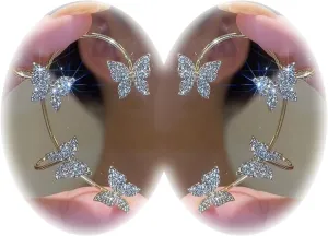Butterfly Ear Cuffs Earrings for Women Butterfly Tassel Zircon Earrings Butterfly Ear Cuffs No Piercing Earrings Ear Cuffs Climber Wrap Around Earrings