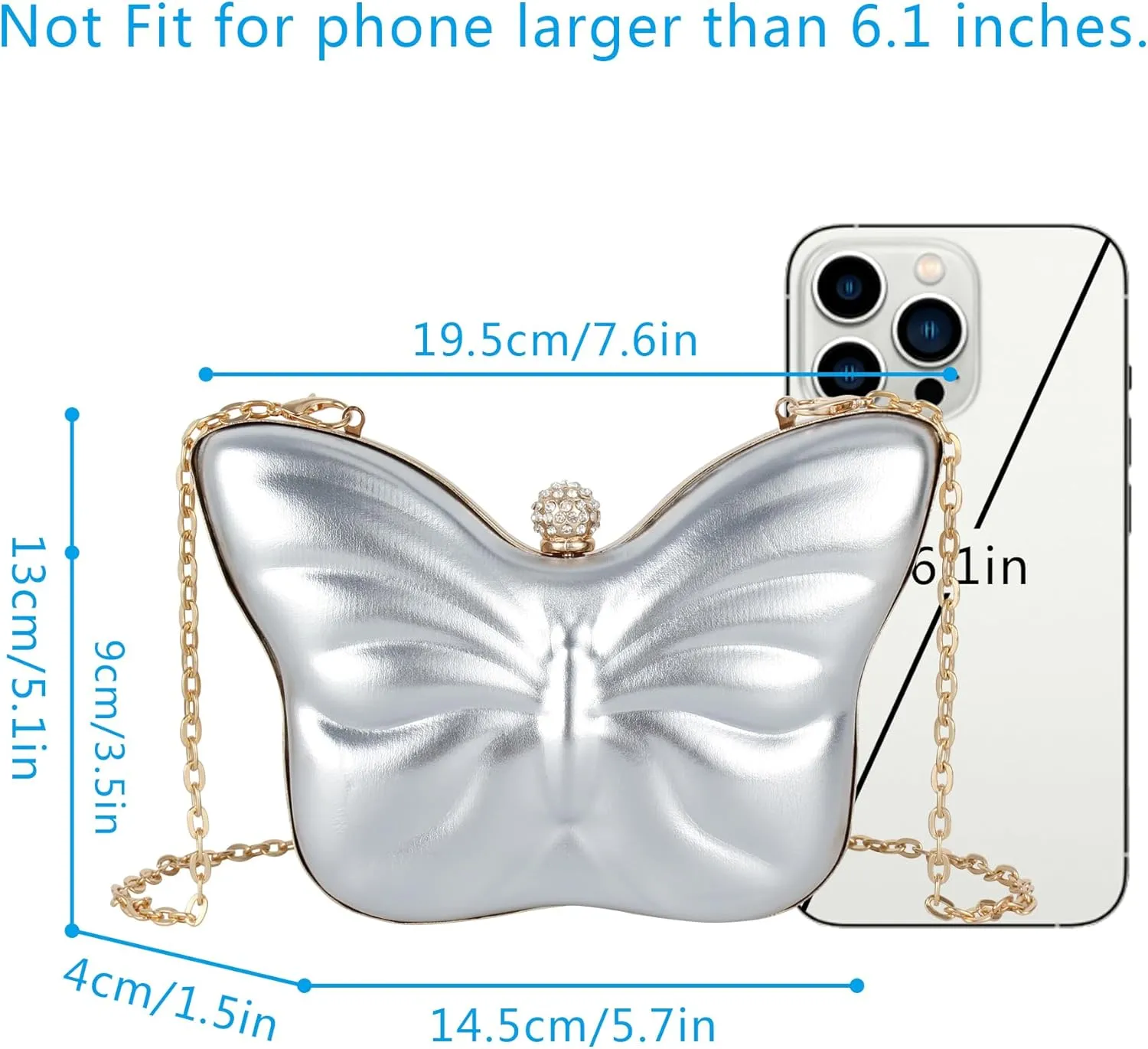 Butterfly Shape Evening Clutch Handbag Purse PVC Wedding Purse Chain Crossbody Shoulder
