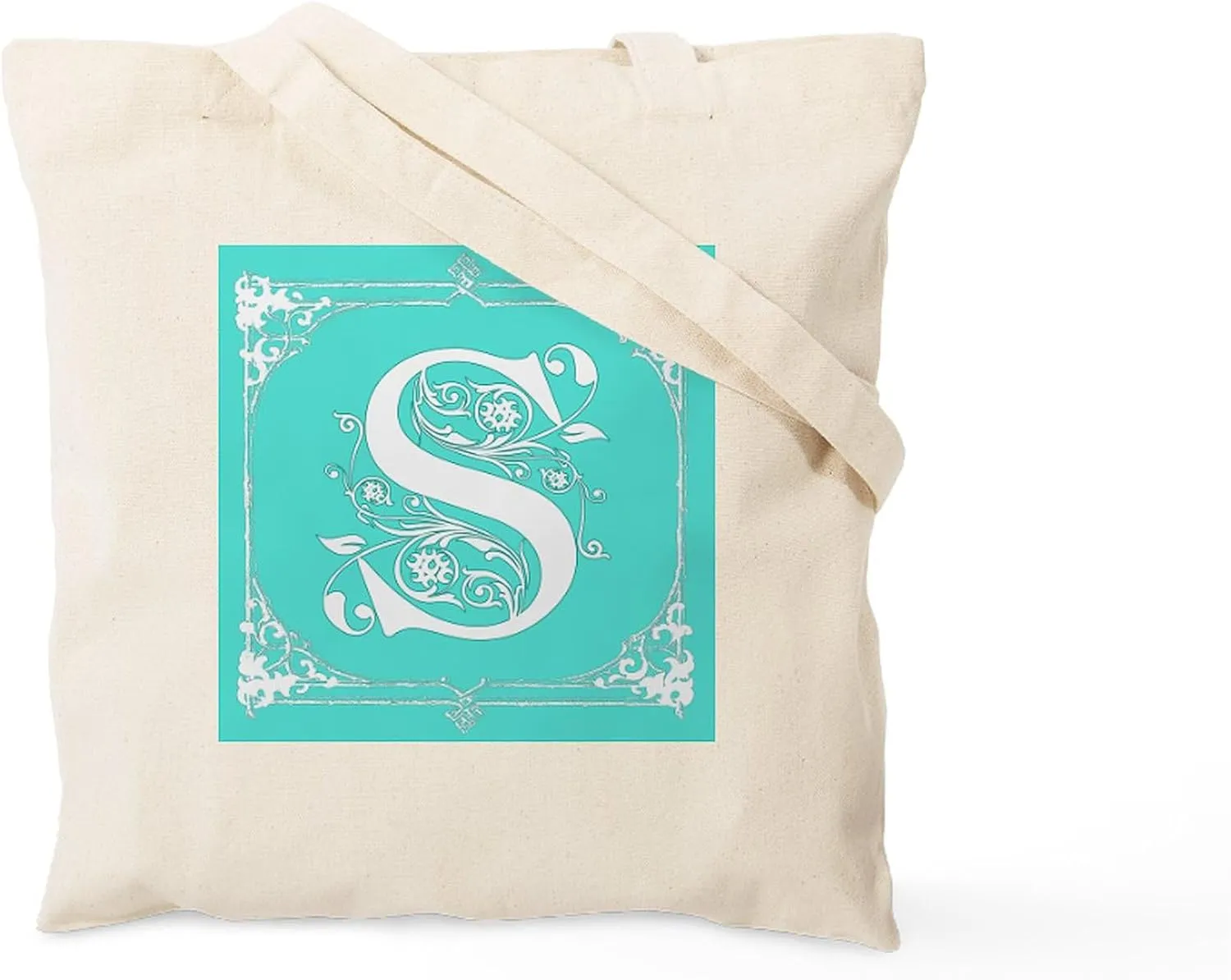 CafePress Fancy Border Seafoam Green Letter S Tote Bag Natural Canvas Tote Bag, Reusable Shopping Bag