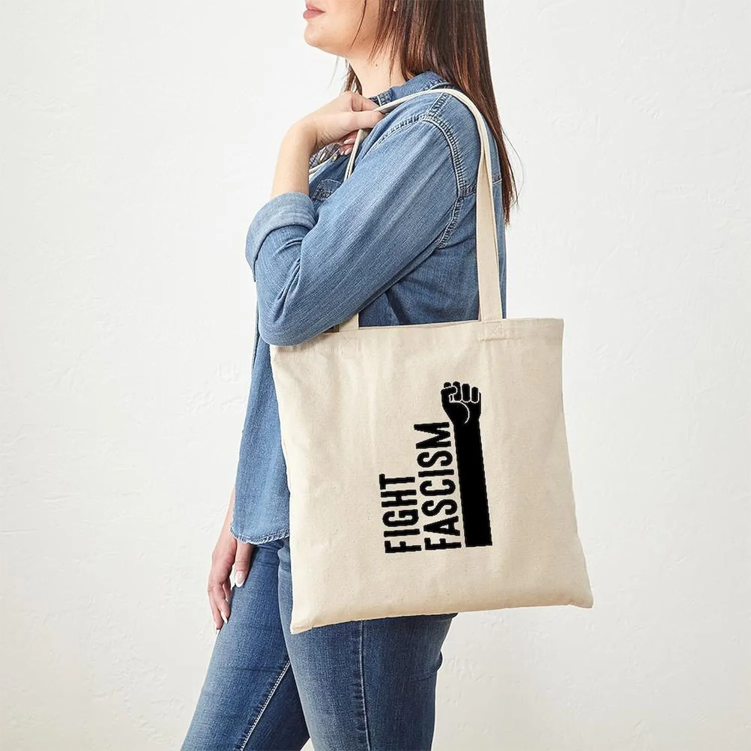 CafePress Fight Fascism Tote Bag Natural Canvas Tote Bag, Reusable Shopping Bag