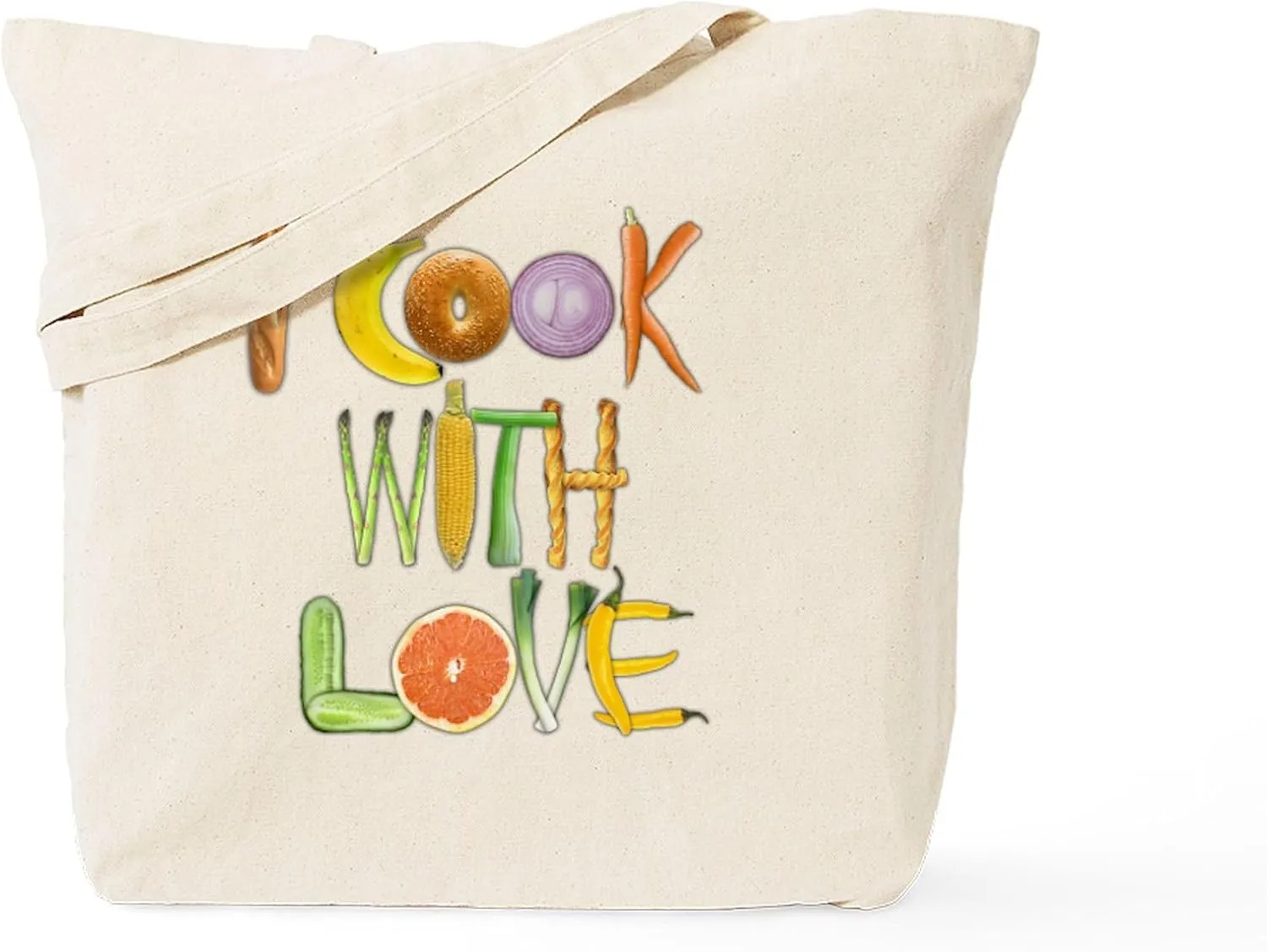 CafePress I Cook With Love Reusable Natural Beige Canvas Shopping Bag