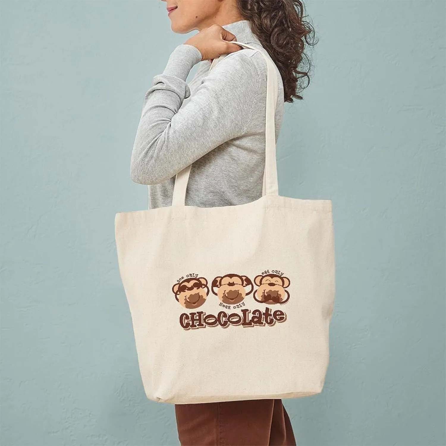 CafePress Monkey See Chocolate Tote Bag Reusable Natural Beige Canvas Shopping Bag