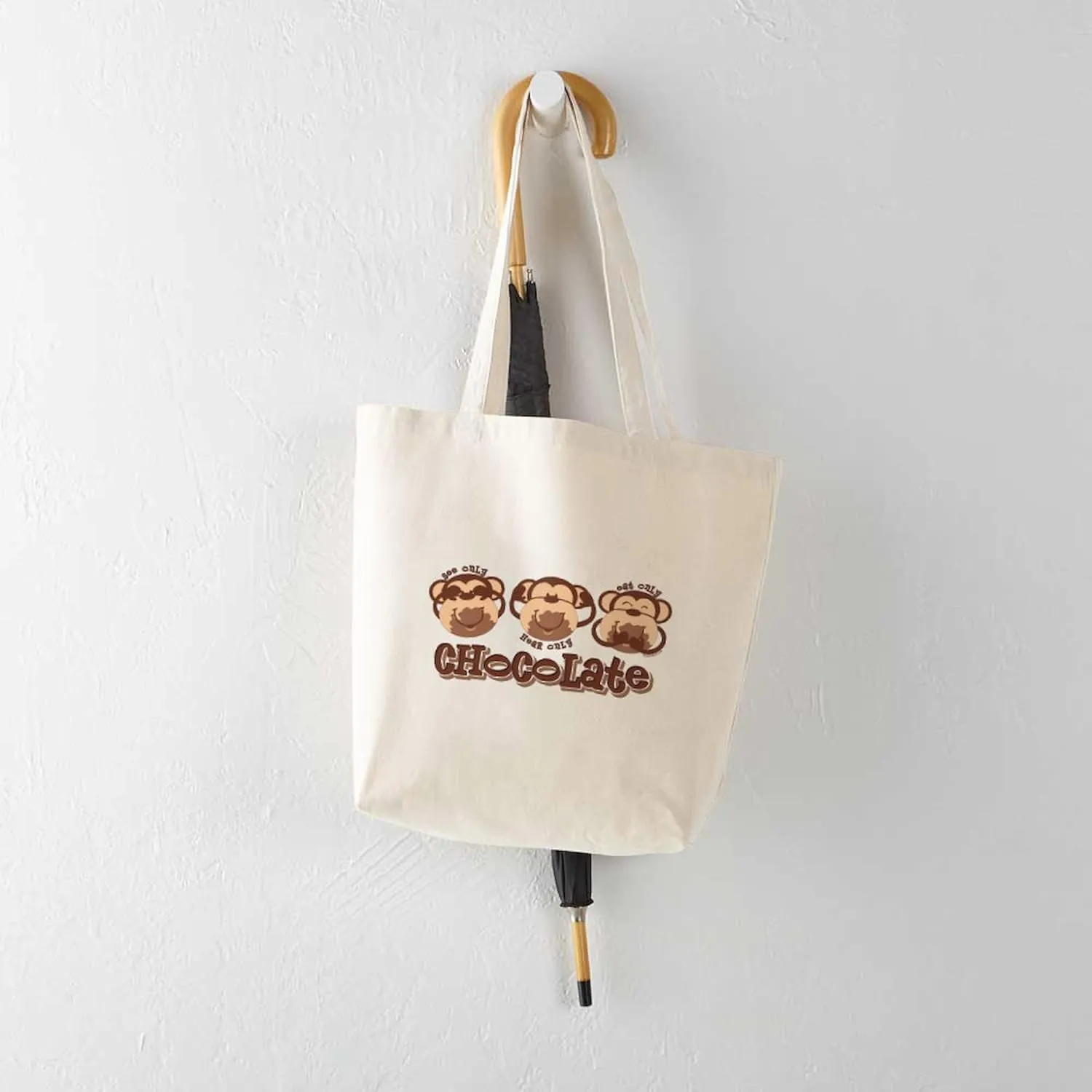 CafePress Monkey See Chocolate Tote Bag Reusable Natural Beige Canvas Shopping Bag