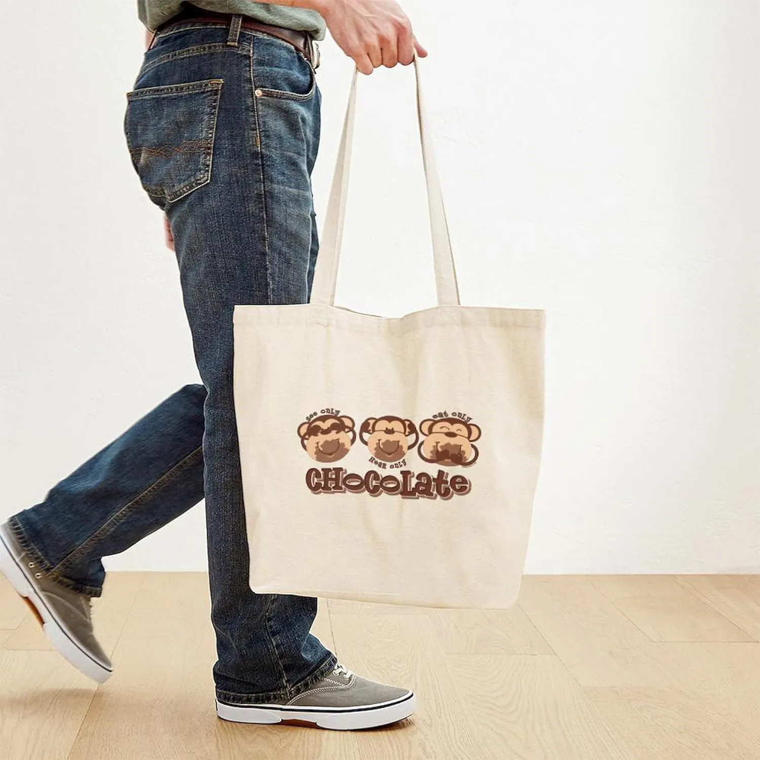 CafePress Monkey See Chocolate Tote Bag Reusable Natural Beige Canvas Shopping Bag