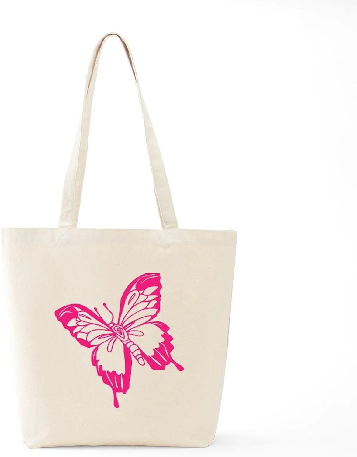 CafePress Pink Butterfly Tote Bag Reusable Natural Beige Canvas Shopping Bag