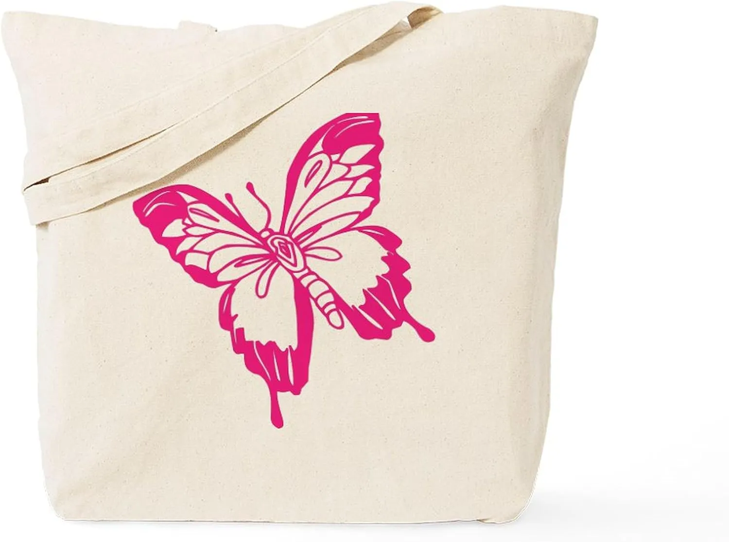 CafePress Pink Butterfly Tote Bag Reusable Natural Beige Canvas Shopping Bag