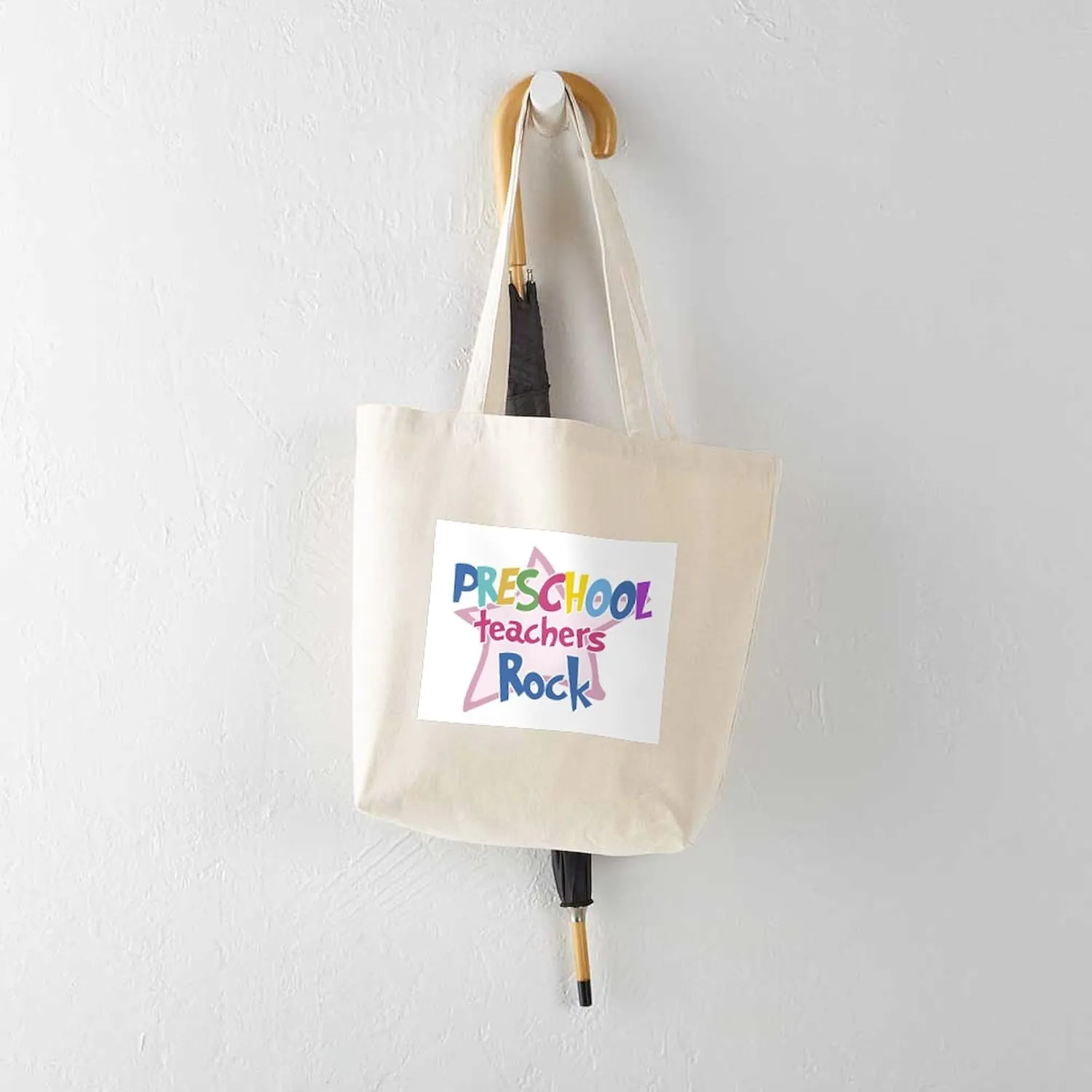 CafePress Preschool Teachers Rock Tote Bag Natural Canvas Tote Bag, Reusable Shopping Bag