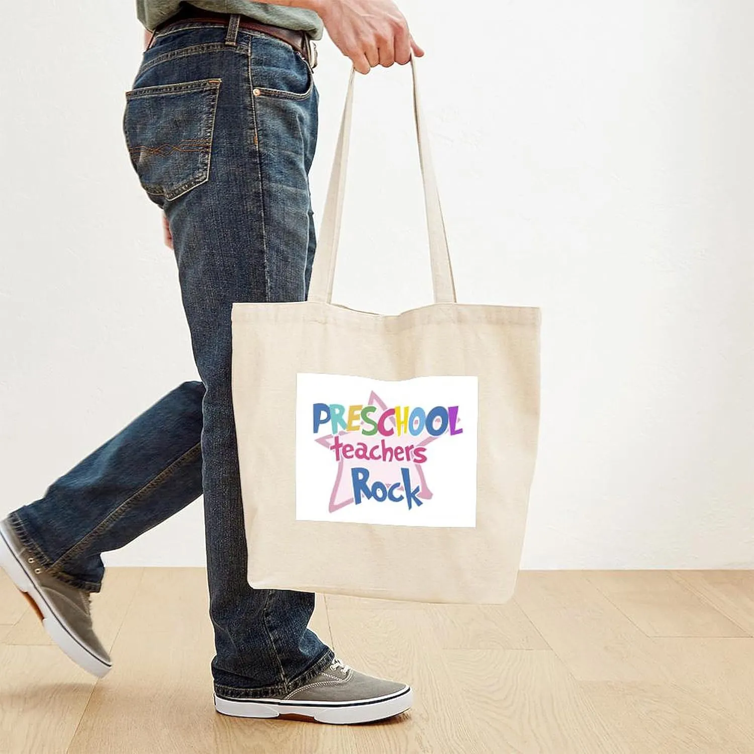 CafePress Preschool Teachers Rock Tote Bag Natural Canvas Tote Bag, Reusable Shopping Bag