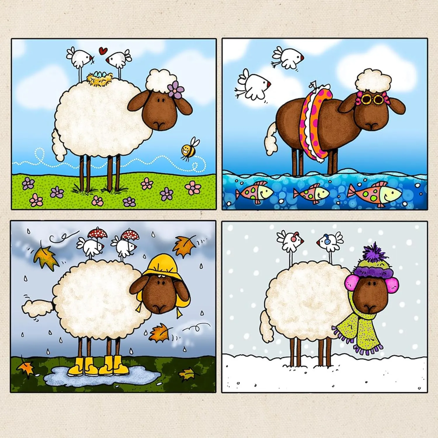 CafePress Sheep Of All Seasons Tote Bag Reusable Natural Beige Canvas Shopping Bag