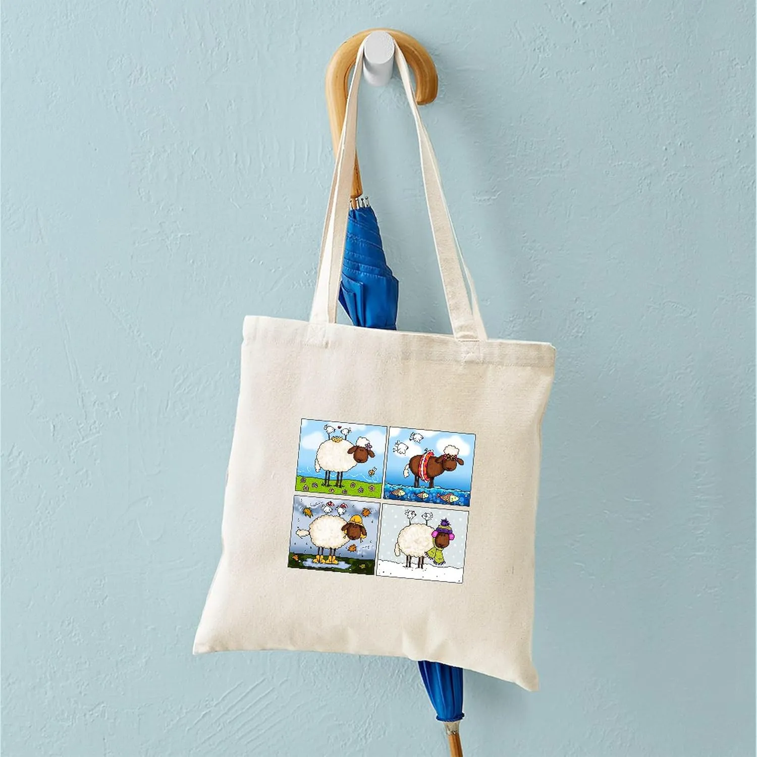 CafePress Sheep Of All Seasons Tote Bag Reusable Natural Beige Canvas Shopping Bag