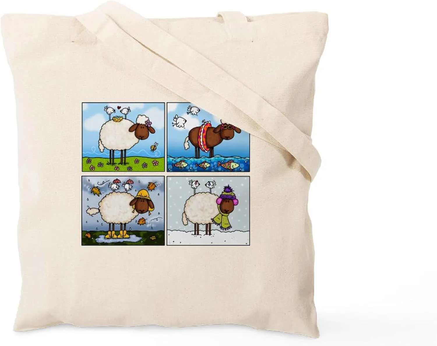 CafePress Sheep Of All Seasons Tote Bag Reusable Natural Beige Canvas Shopping Bag