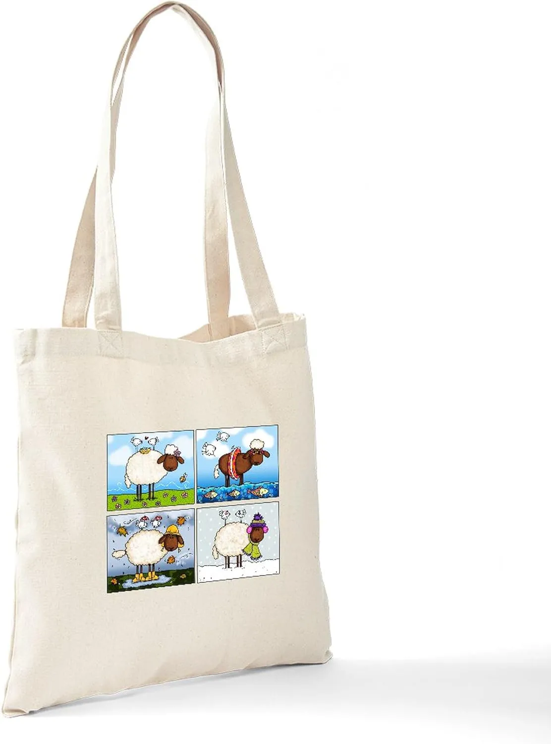 CafePress Sheep Of All Seasons Tote Bag Reusable Natural Beige Canvas Shopping Bag