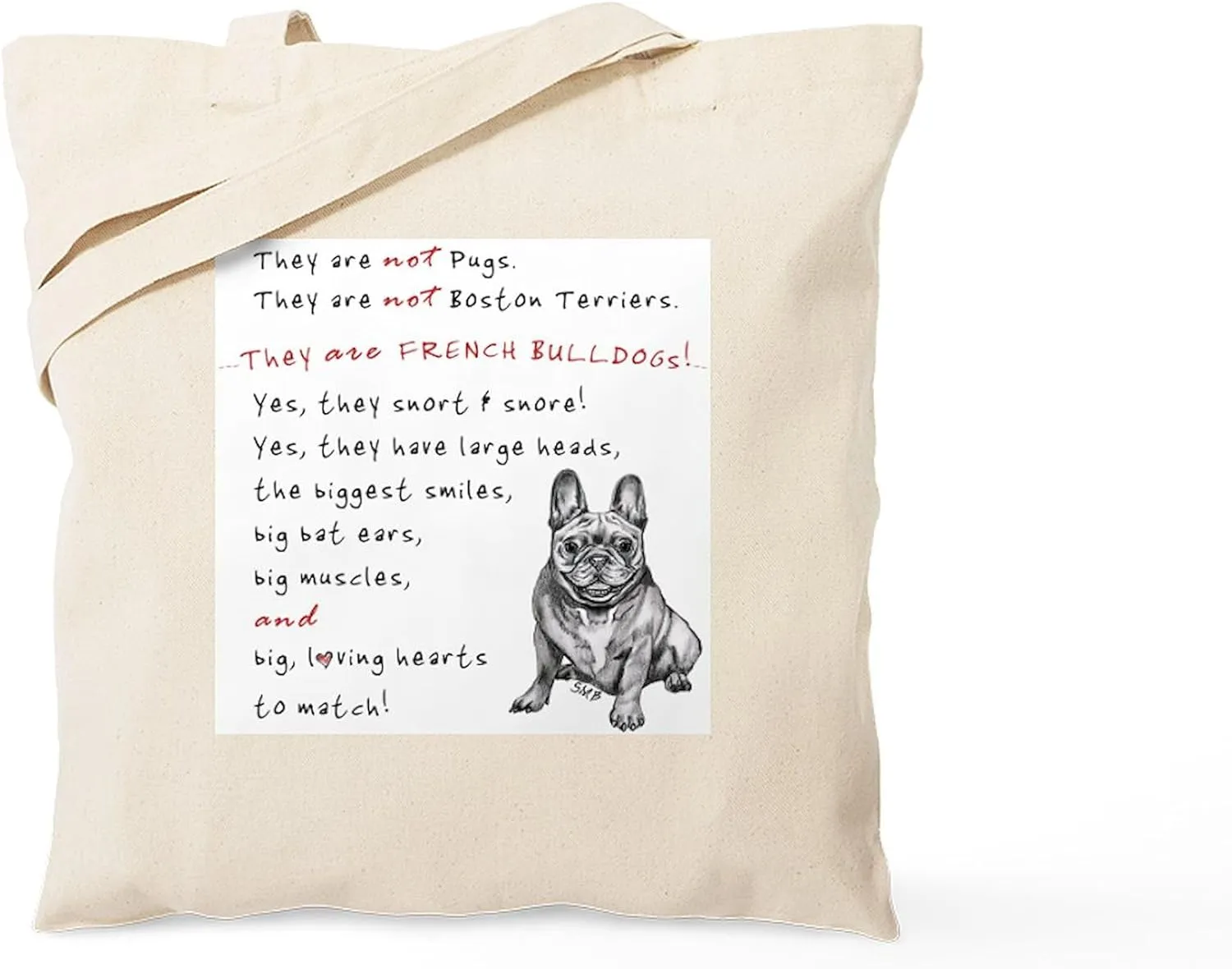 CafePress THEY Are Not Pugs (Smiling Frenchie) Tote Bag Natural Canvas Tote Bag, Reusable Shopping Bag