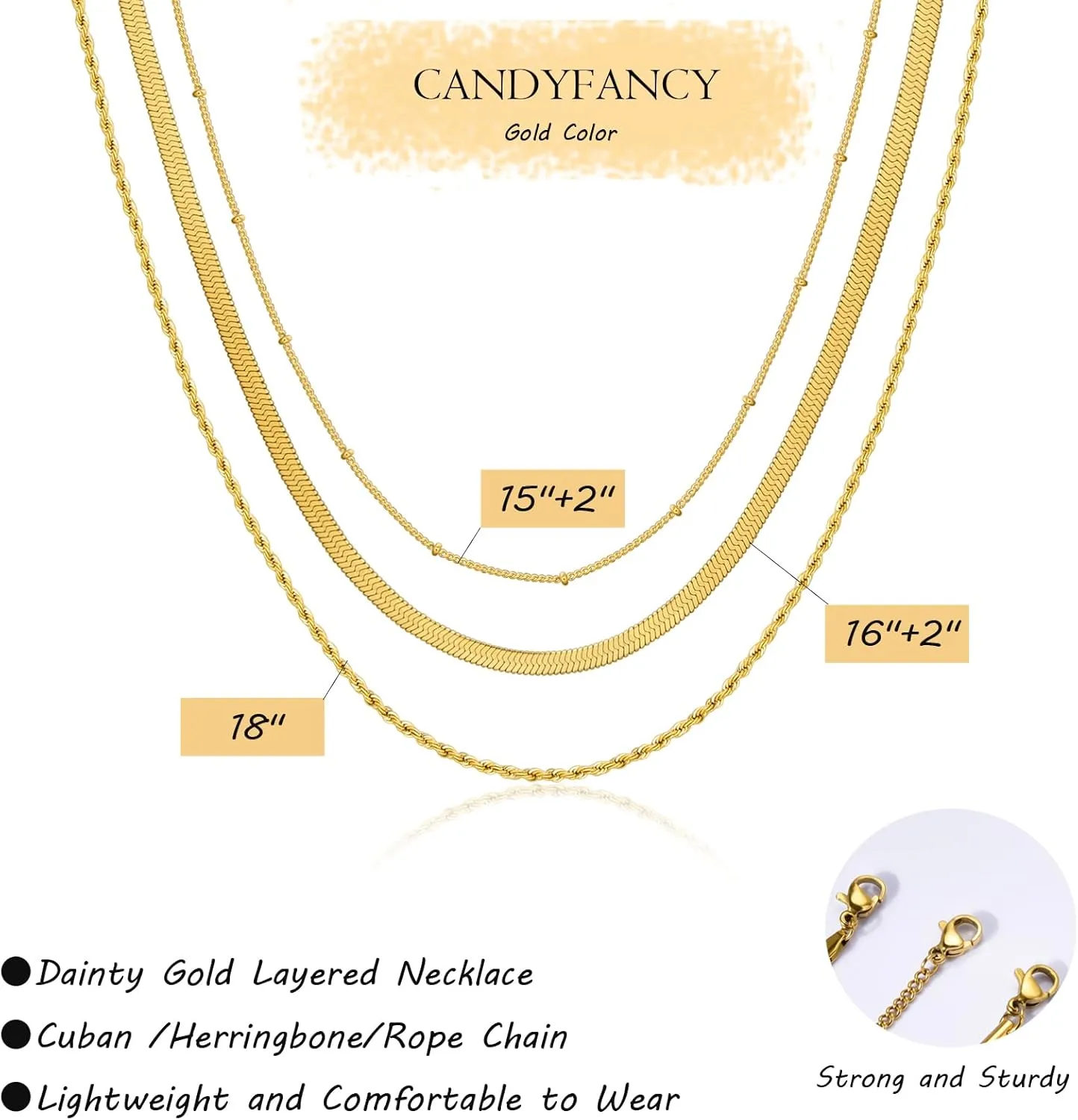 CANDYFANCY Dainty Gold Layered Necklace for Women Herringbone Snake Cuban Cable Chain Paperclip Rope Beaded Link Choker Layering Necklaces Set for Women Trendy Jewelry Gifts