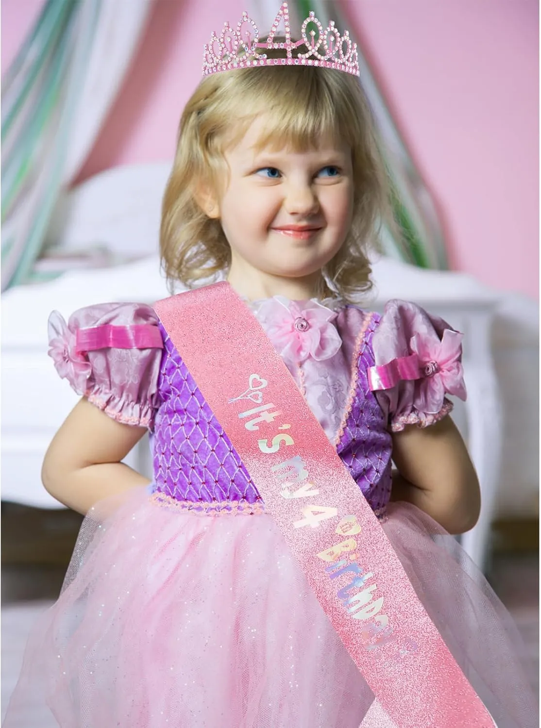 Canitor Birthday Decorations for Girls - Crown Tiara Sash Set and Headband Gift
