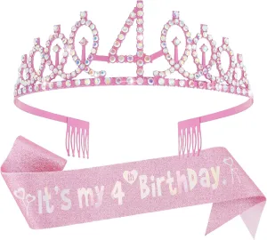 Canitor Birthday Decorations for Girls - Crown Tiara Sash Set and Headband Gift