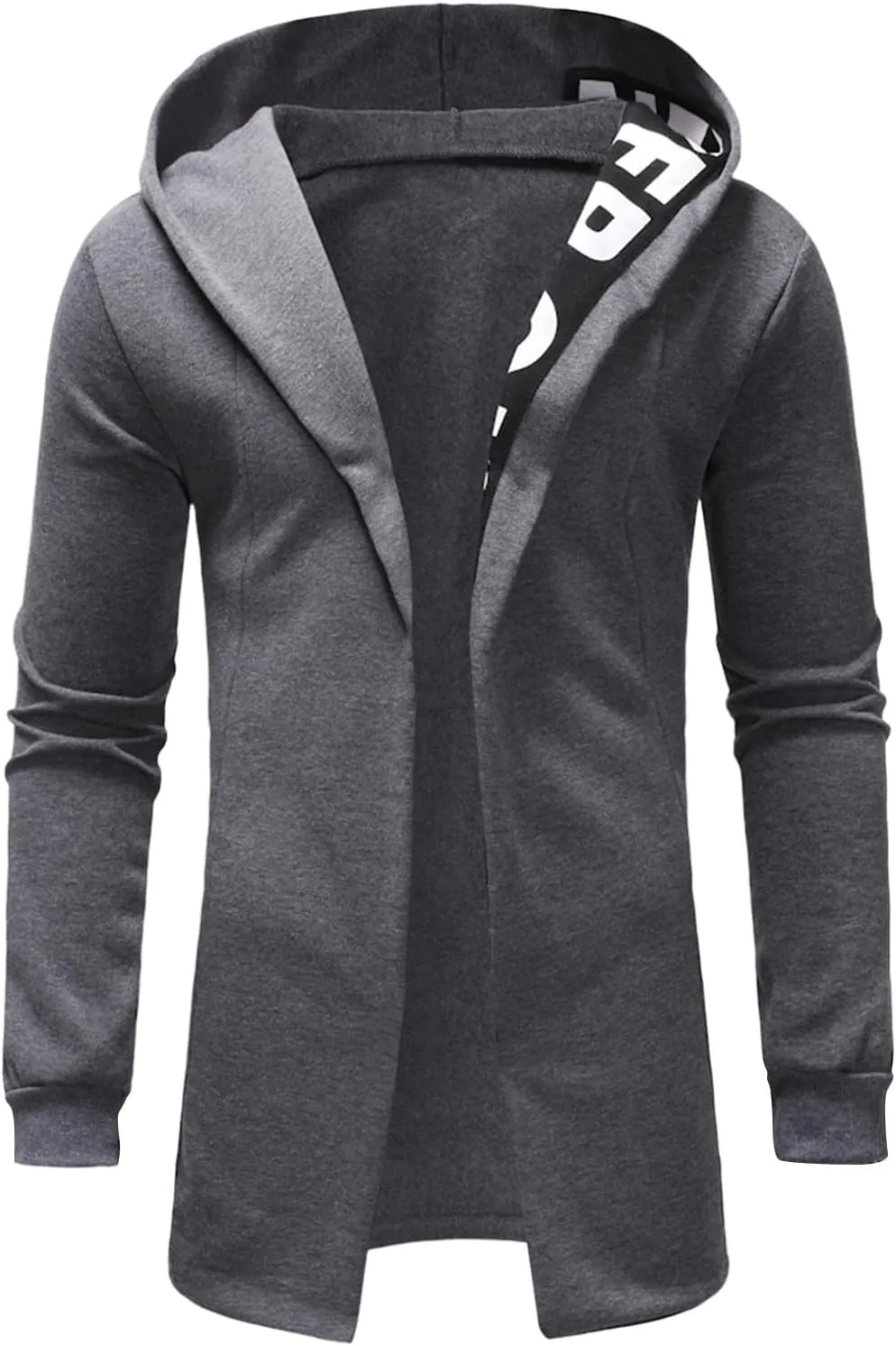 Cardigan Jacket for Men Trendy Letter Print Mid-Length Trench Coat Casual Hooded Long Sleeve Comfy Warm Coat Outfits