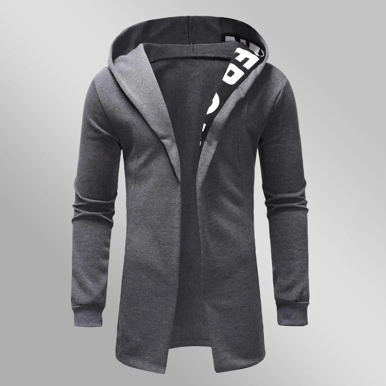 Cardigan Jacket for Men Trendy Letter Print Mid-Length Trench Coat Casual Hooded Long Sleeve Comfy Warm Coat Outfits