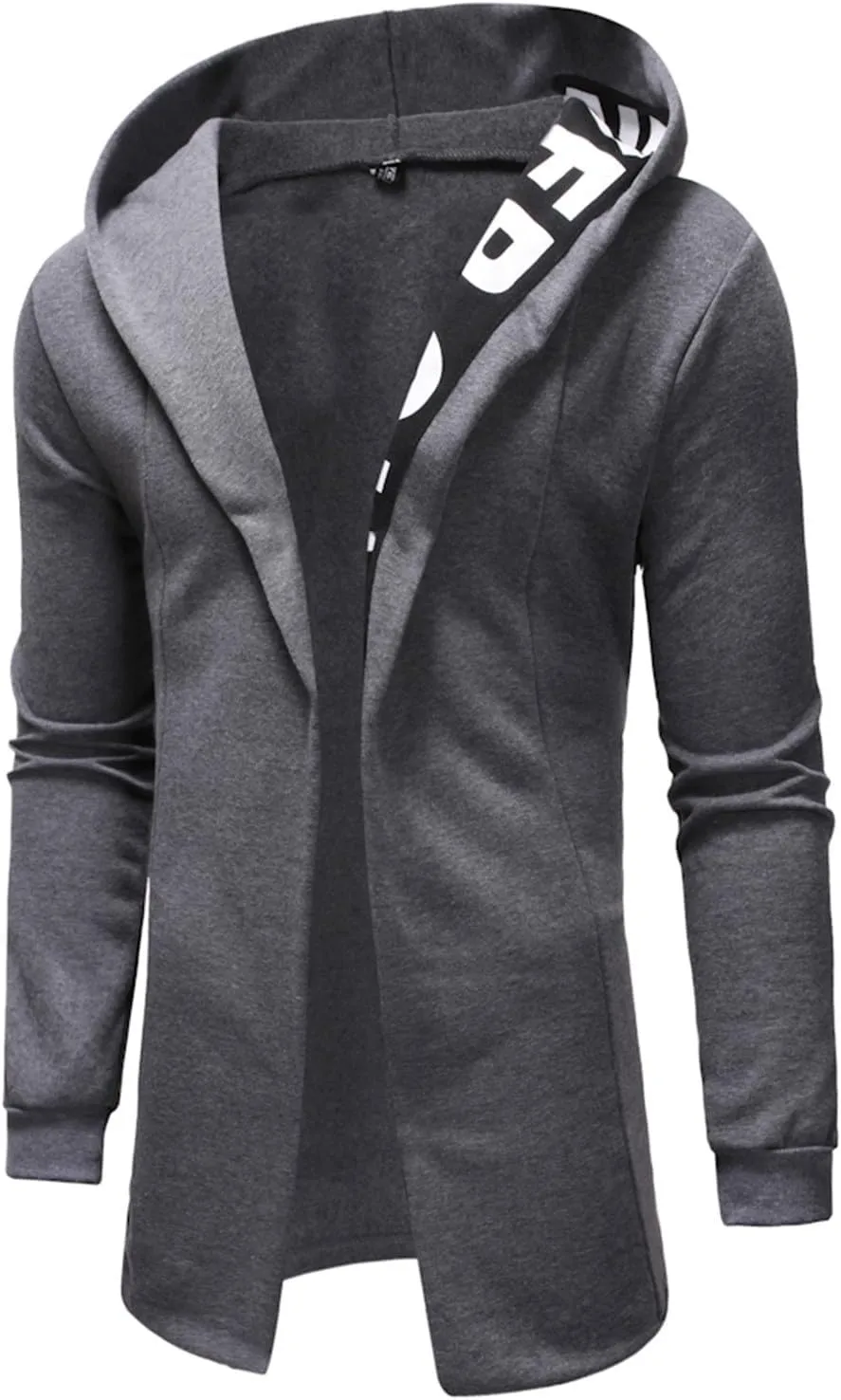 Cardigan Jacket for Men Trendy Letter Print Mid-Length Trench Coat Casual Hooded Long Sleeve Comfy Warm Coat Outfits