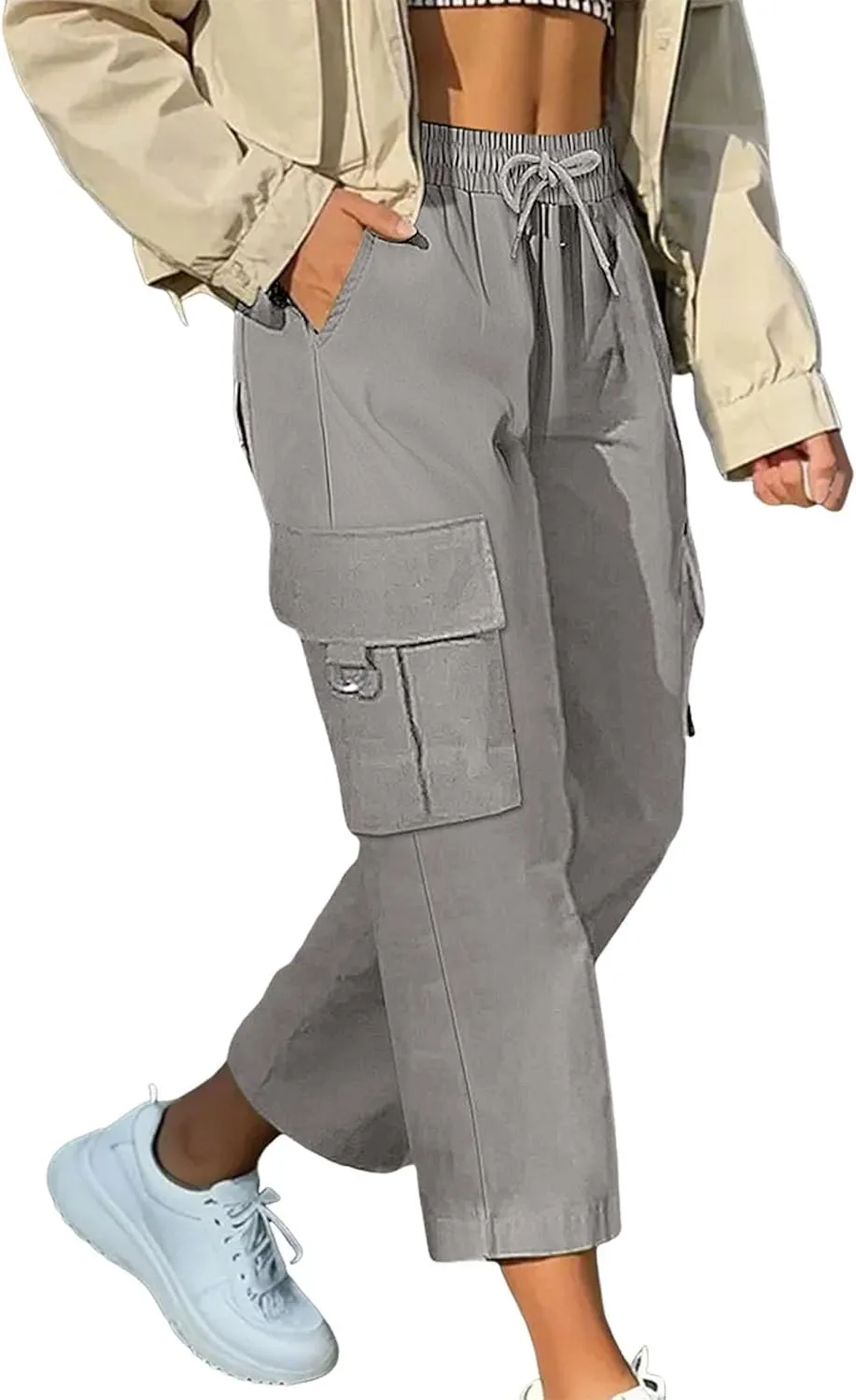 Cargo Capris for Women Plus Size High Waisted Elastic Cargo Athletic Pants Dressy Casual Summer Travel Long Shorts