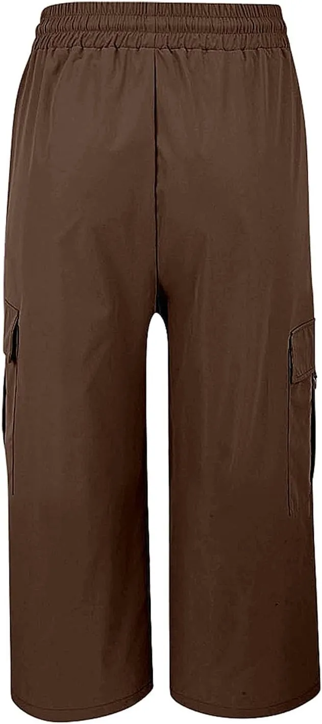 Cargo Capris for Women Plus Size High Waisted Elastic Cargo Athletic Pants Dressy Casual Summer Travel Long Shorts