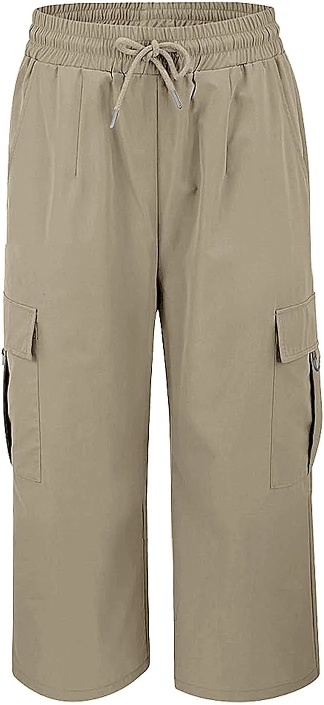 Cargo Capris for Women Plus Size High Waisted Elastic Cargo Athletic Pants Dressy Casual Summer Travel Long Shorts