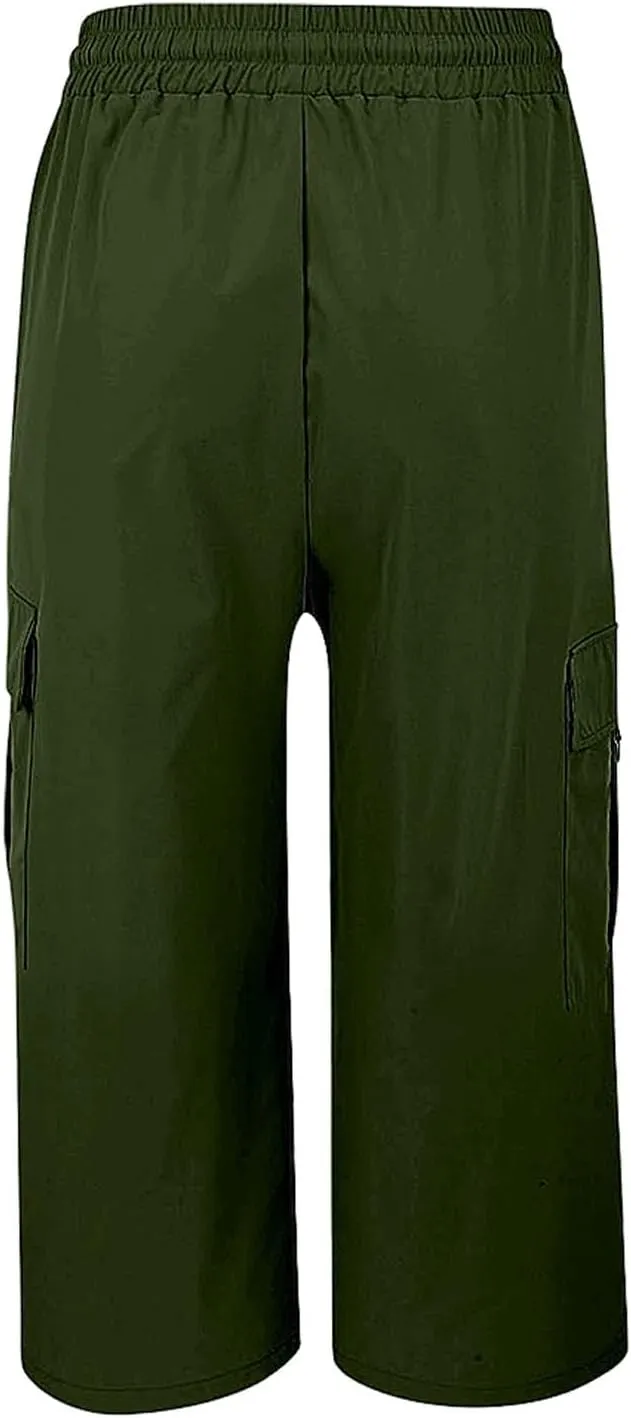 Cargo Capris for Women Plus Size High Waisted Elastic Cargo Athletic Pants Dressy Casual Summer Travel Long Shorts
