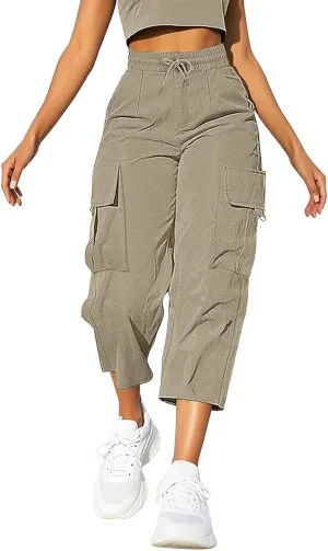 Cargo Capris for Women Plus Size High Waisted Elastic Cargo Athletic Pants Dressy Casual Summer Travel Long Shorts