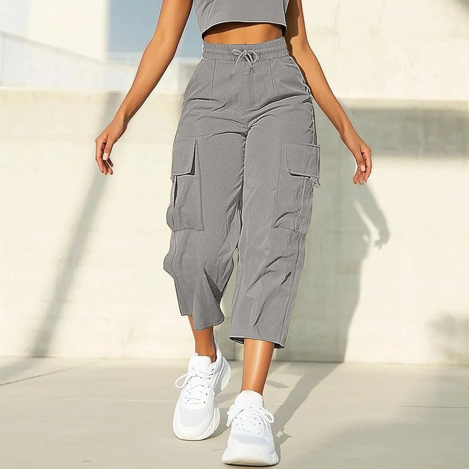 Cargo Capris for Women Plus Size High Waisted Elastic Cargo Athletic Pants Dressy Casual Summer Travel Long Shorts