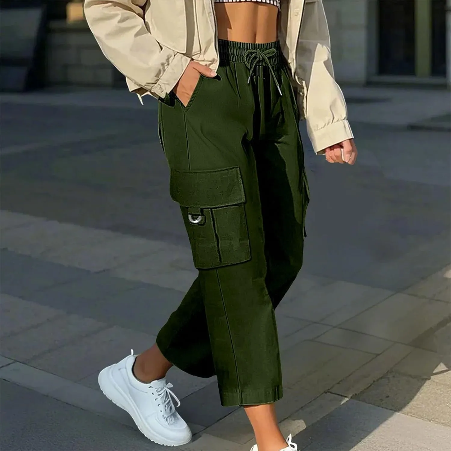 Cargo Capris for Women Plus Size High Waisted Elastic Cargo Athletic Pants Dressy Casual Summer Travel Long Shorts