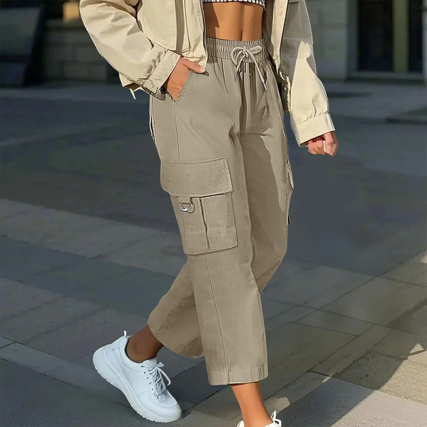 Cargo Capris for Women Plus Size High Waisted Elastic Cargo Athletic Pants Dressy Casual Summer Travel Long Shorts
