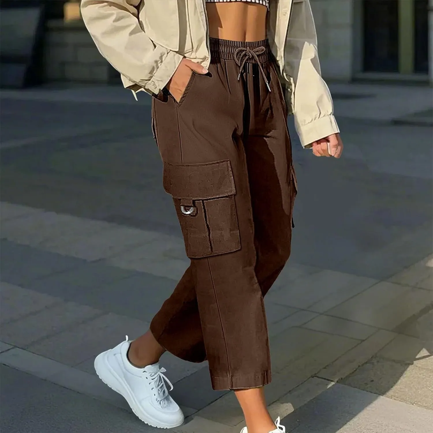 Cargo Capris for Women Plus Size High Waisted Elastic Cargo Athletic Pants Dressy Casual Summer Travel Long Shorts