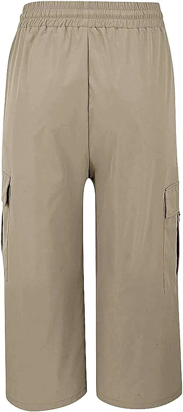 Cargo Capris for Women Plus Size High Waisted Elastic Cargo Athletic Pants Dressy Casual Summer Travel Long Shorts