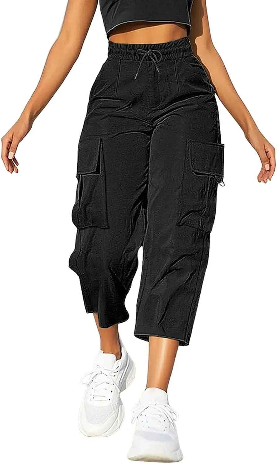Cargo Capris for Women Plus Size High Waisted Elastic Cargo Athletic Pants Dressy Casual Summer Travel Long Shorts