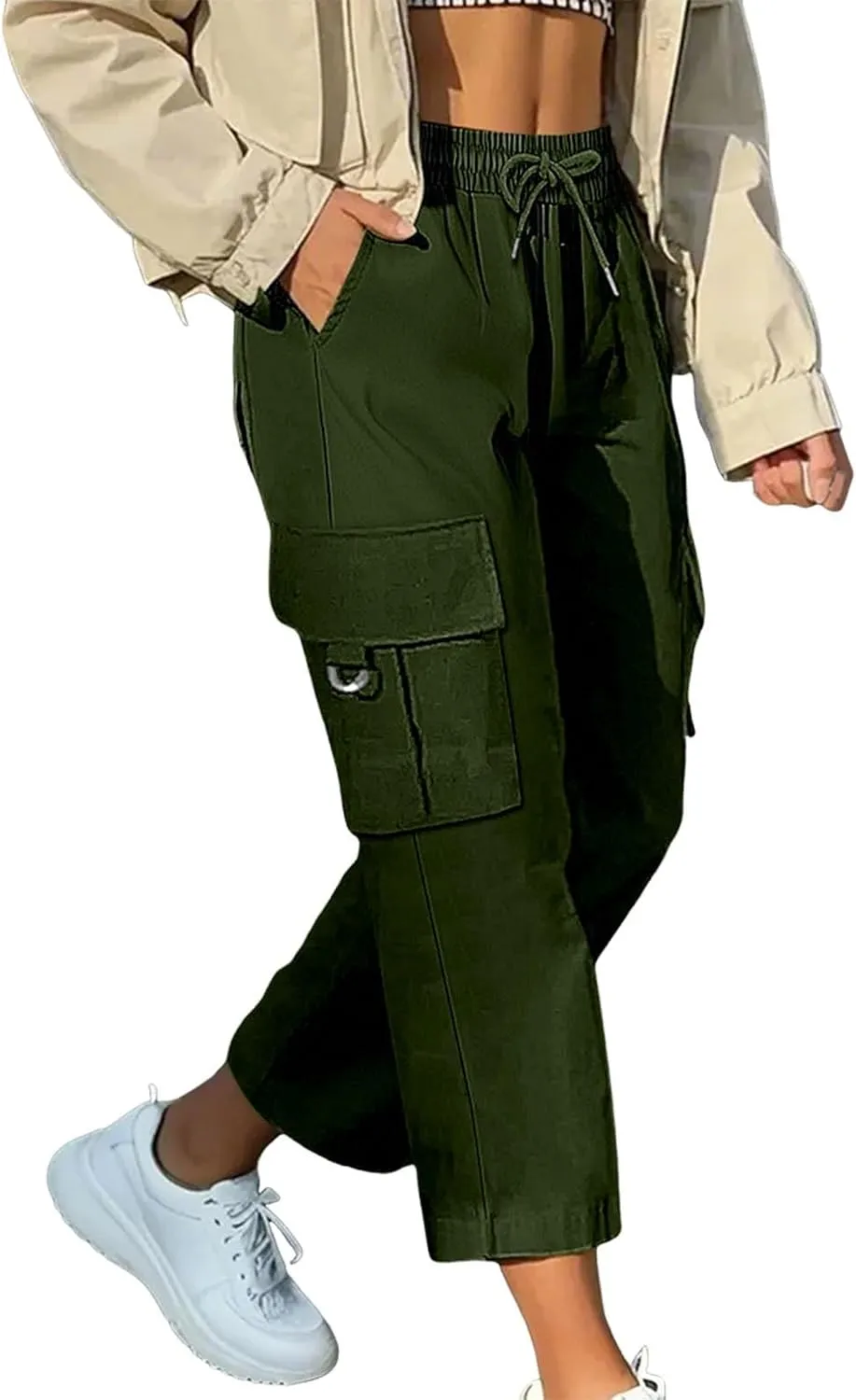 Cargo Capris for Women Plus Size High Waisted Elastic Cargo Athletic Pants Dressy Casual Summer Travel Long Shorts