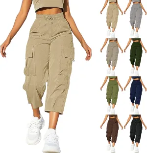 Cargo Capris for Women Plus Size High Waisted Elastic Cargo Athletic Pants Dressy Casual Summer Travel Long Shorts