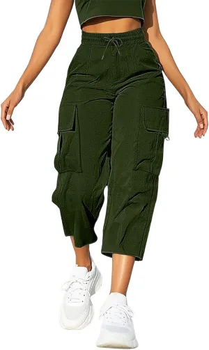 Cargo Capris for Women Plus Size High Waisted Elastic Cargo Athletic Pants Dressy Casual Summer Travel Long Shorts