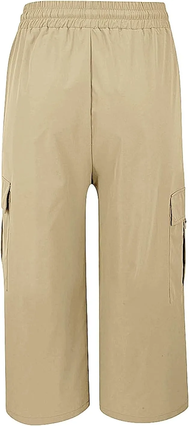 Cargo Capris for Women Plus Size High Waisted Elastic Cargo Athletic Pants Dressy Casual Summer Travel Long Shorts