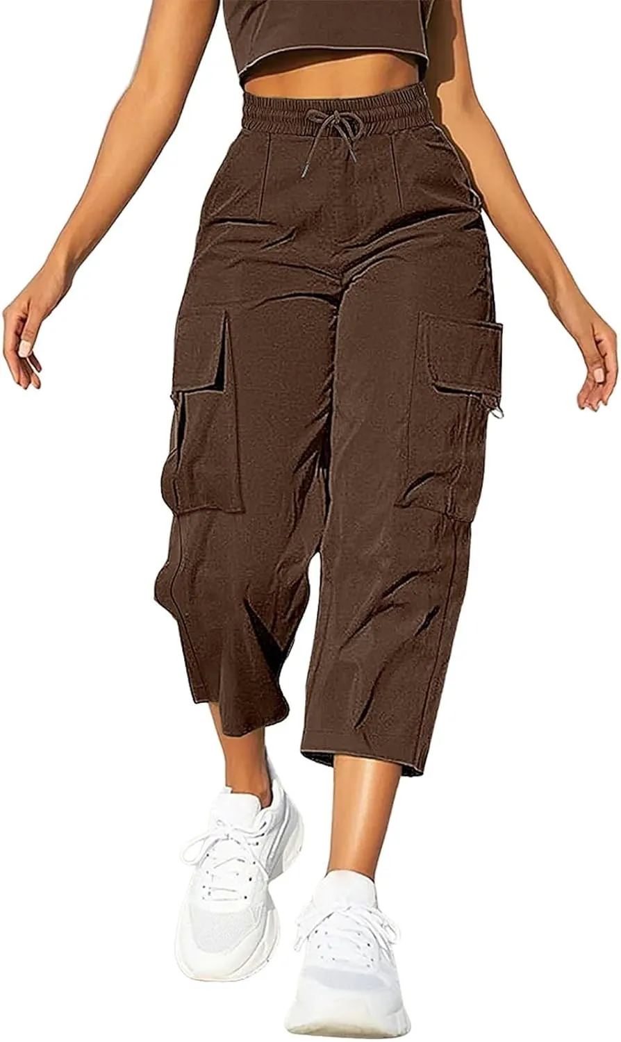 Cargo Capris for Women Plus Size High Waisted Elastic Cargo Athletic Pants Dressy Casual Summer Travel Long Shorts