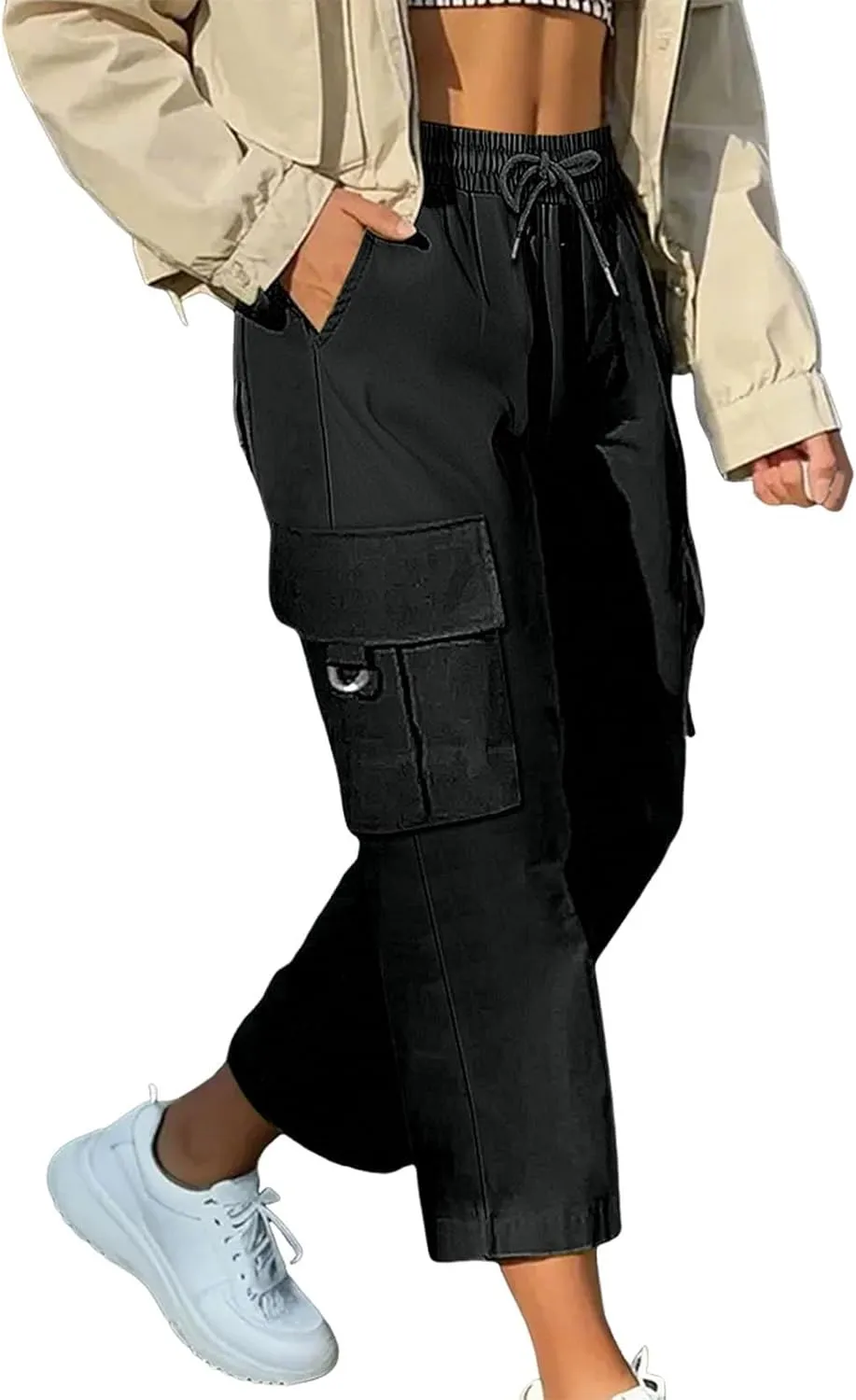 Cargo Capris for Women Plus Size High Waisted Elastic Cargo Athletic Pants Dressy Casual Summer Travel Long Shorts