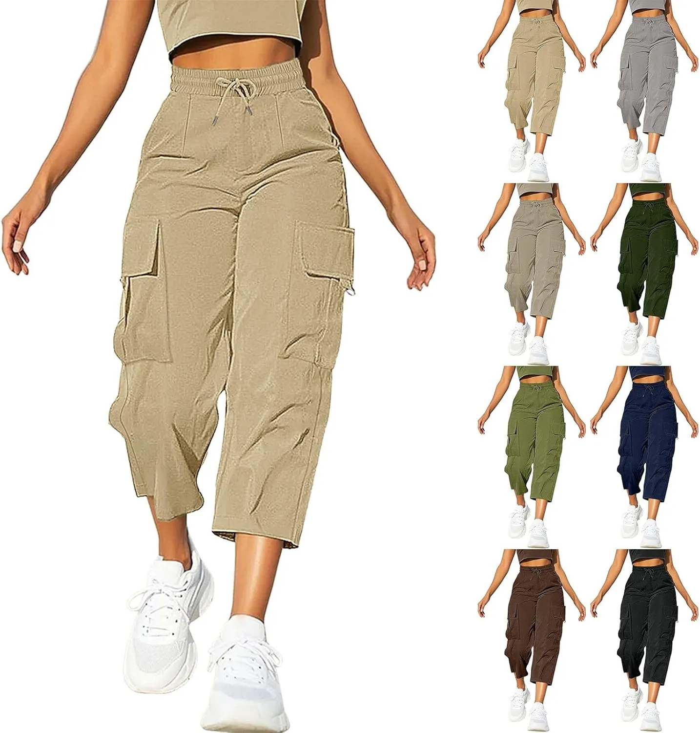 Cargo Capris for Women Plus Size High Waisted Elastic Cargo Athletic Pants Dressy Casual Summer Travel Long Shorts