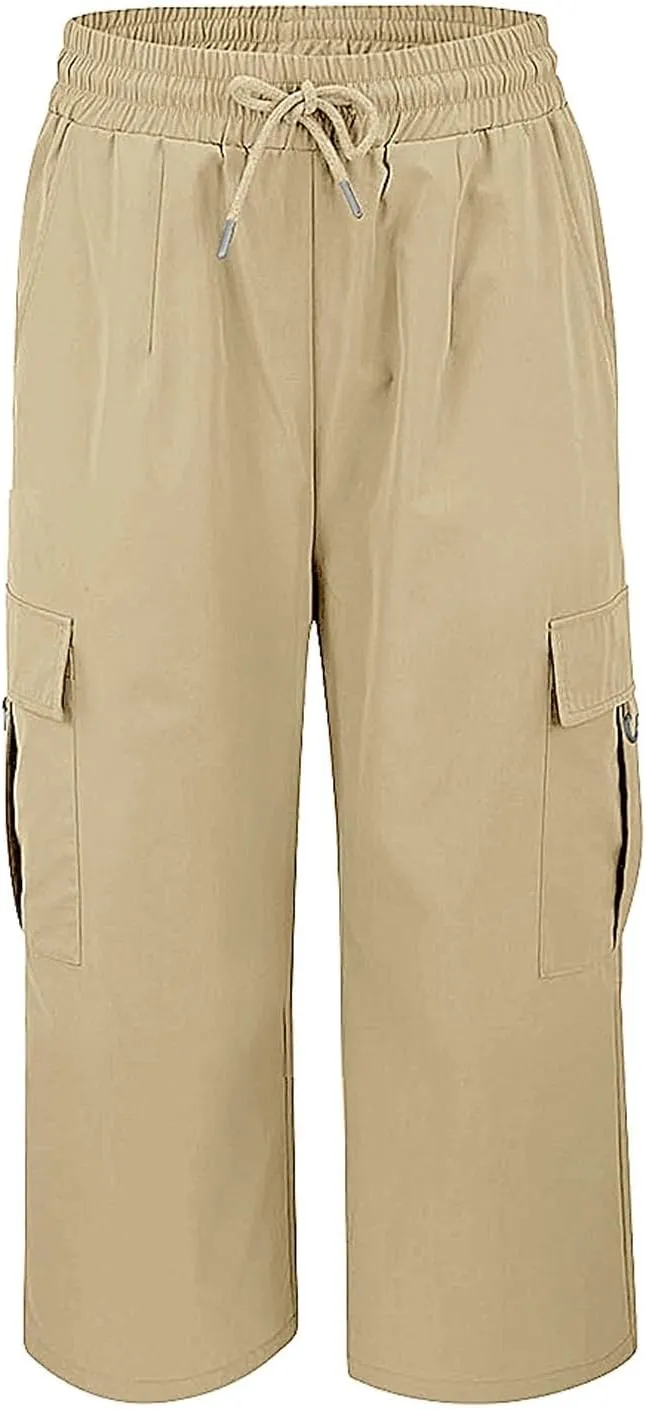 Cargo Capris for Women Plus Size High Waisted Elastic Cargo Athletic Pants Dressy Casual Summer Travel Long Shorts