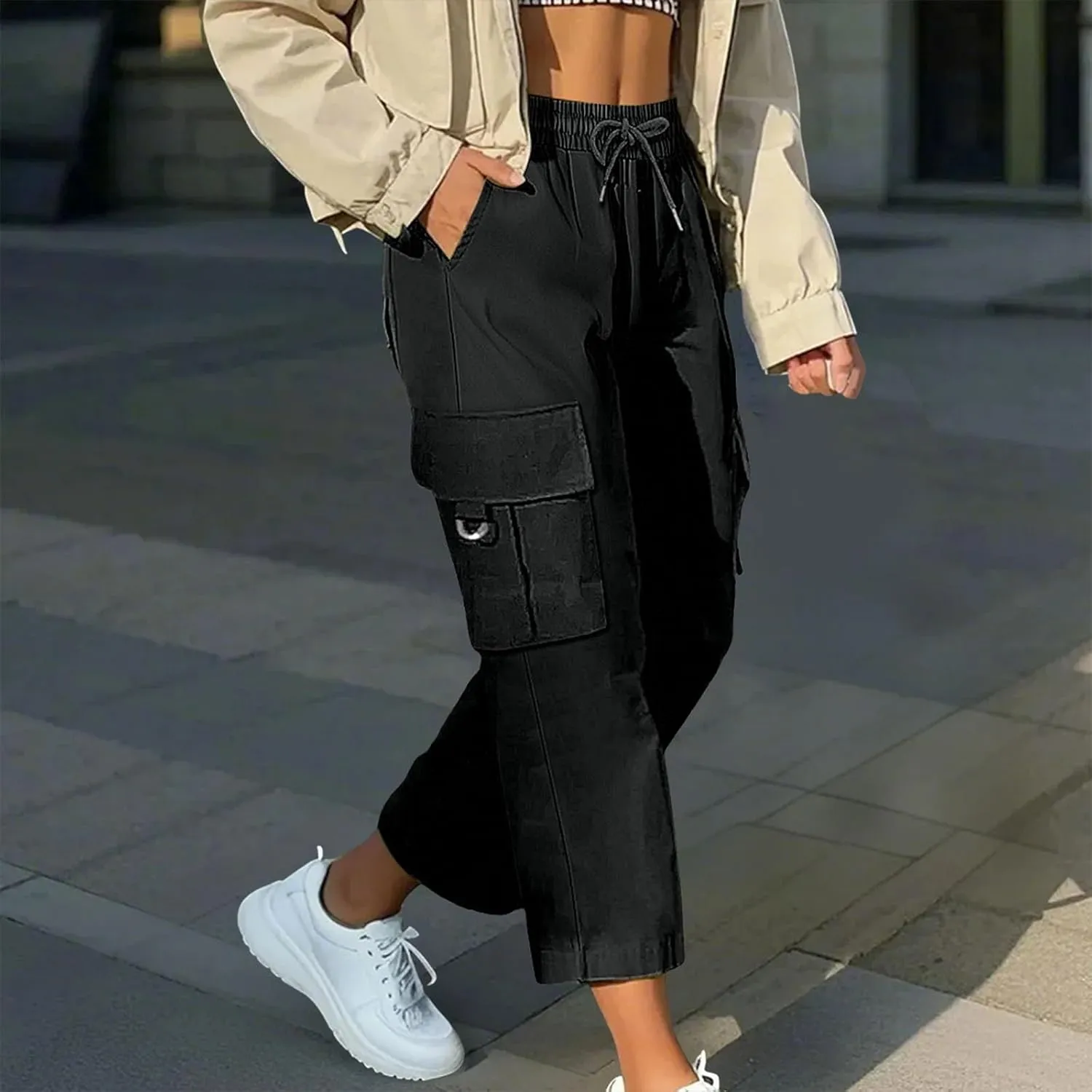 Cargo Capris for Women Plus Size High Waisted Elastic Cargo Athletic Pants Dressy Casual Summer Travel Long Shorts