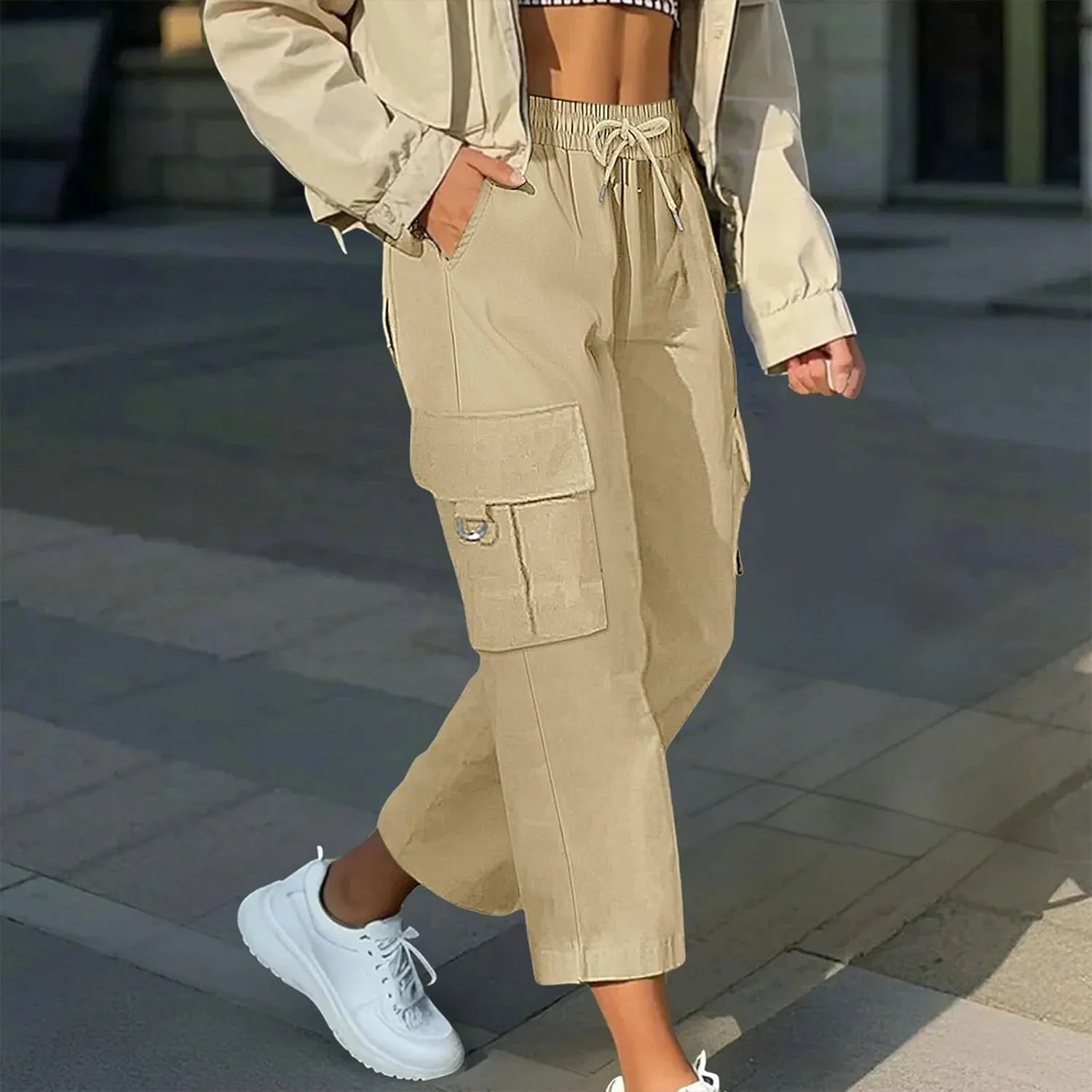 Cargo Capris for Women Plus Size High Waisted Elastic Cargo Athletic Pants Dressy Casual Summer Travel Long Shorts